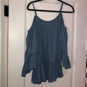 Chambray cold shoulder top